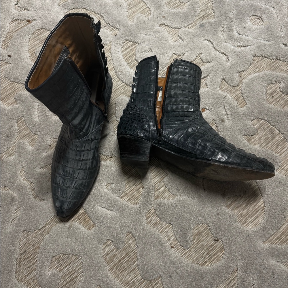 Men's Black/Grey Genuine Crocodile Boots 🐊 - Picture 2 of 5
